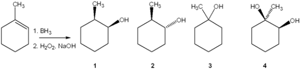 What is the major organic product obtained from the following reaction?   A)  1 B)  2 C)  3 D)  4