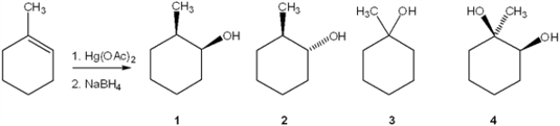 What is the major organic product obtained from the following reaction?   A)  1 B)  2 C)  3 D)  4