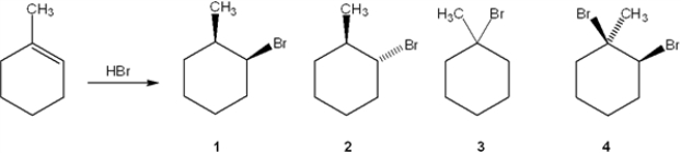 What is the major organic product obtained from the following reaction?   A)  1 B)  2 C)  3 D)  4