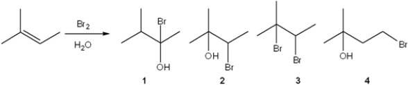 What is the major organic product obtained from the following reaction?   A)  1 B)  2 C)  3 D)  4
