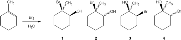 What is the major organic product obtained from the following reaction?   A)  1 B)  2 C)  3 D)  4