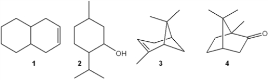 Which of the following compounds has a hydrogen deficiency of 3?   A)  only 1 B)  only 2 C)  only 3 and 4 D)  only 1,3 and 4