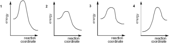Which of the following energy diagrams represents the slowest reaction?   A)  1 B)  2 C)  3 D)  4