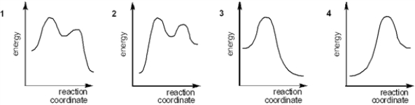 Which of the following energy diagrams best represents the changes in energy during addition of HBr to an alkene?   A)  1 B)  2 C)  3 D)  4
