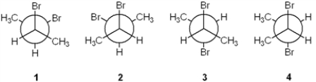 Which of the following Newman projections represents meso-2,3-dibromobutane?   A)  1 B)  2 C)  3 D)  4
