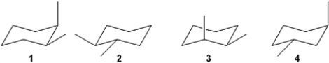 Which of the following structures represents trans-1,2-dimethylcyclohexane?   A)  1 B)  2 C)  3 D)  4