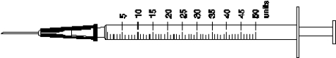  Mark the syringe with the amount of insulin ordered. -Ordered:  44 \text { units. }    