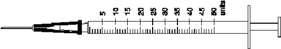  Mark the syringe with the ordered amount of regular and intermediate-acting insulin. -Ordered:  7 \text { units }  of Humalog R and  25 \text { units }  of Humulin N.   