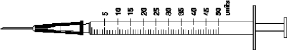  Mark the syringe with the ordered amount of regular and intermediate-acting insulin. -Ordered:  6 \text { units }  of Humalog R and  16 \text { units }  of Humulin N.   
