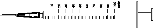  Mark the syringe with the ordered amount of regular and intermediate-acting insulin. -Ordered:  4 \text { units }  of Humalog R and  8 \text { units }  of Humulin N.   