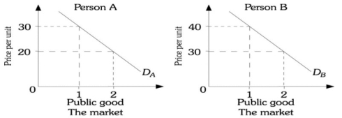 Refer to the information provided in Figure 16.6 below to answer the question(s)  that follow.       Figure 16.6 -Refer to Figure 16.6. In the top portion of the figure are the demand curves of two people in this society for a public good. Which of the panels represents the market demand curve for the public good? A)  Panel A B)  Panel B C)  Panel C D)  Panel D