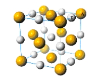 What is the simplest formula of the compound represented by the unit cell provided below?   A)  AB B)  AB<sub>2</sub> C)  AB<sub>3</sub> D)  A<sub>2</sub>B<sub>3</sub> E)  A<sub>2</sub>B<sub>4</sub>