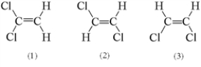 Three possible structures of C<sub>2</sub>H<sub>2</sub>Cl<sub>2</sub> are shown below. Which of these molecules are polar?   A)  1 only B)  2 only C)  3 only D)  1 and 3 E)  2 and 3