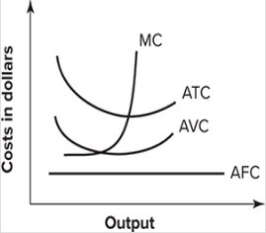 Refer to the following graph.   This set of cost curves is: A)  correct. B)  wrong because the average total cost and the marginal cost curves are reversed. C)  wrong because the average fixed cost curve is drawn incorrectly. D)  wrong because the average fixed cost curve is shown to be below the average variable cost.