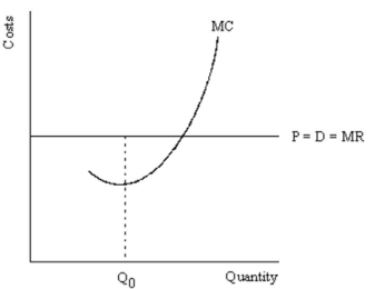 Using the following diagram, demonstrate graphically and explain verbally why Q<sub>0</sub> is not a profit maximizing output level.  