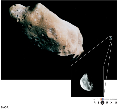Refer to Figures 10-17, 10-23a, and 10-24 in the text. The surfaces of Ida, Mathilde, and Eros, asteroids photographed by the Galileo and NEAR Shoemaker spacecraft are       A)  densely covered with ancient large and small overlapping craters, similar to the surface of the highland areas of the Moon. B)  irregular, somewhat rounded, and moderately cratered. C)  covered with ice that is crisscrossed with cracks and systems of parallel grooves. D)  covered with young, sharp, jagged protrusions, due to fragmentation by collision with other asteroids, and few craters.