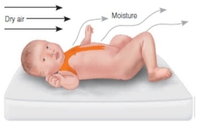<strong>The nurse is explaining the processes of infant heat loss to a new mother. Which diagram should the nurse use to describe the process of convection?</strong> A) B) C) D)
