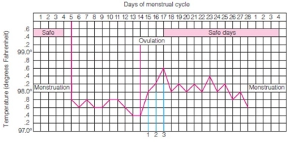 A female patient comes into the community clinic with the following chart and asks the nurse for help understanding what needs to be done. Which method of birth control should the nurse review with the patient?   A)  Two-day method B)  Basal body temperature C)  Calendar rhythm method D)  Billings ovulation method
