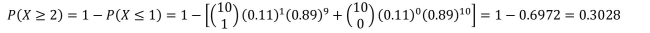 What is the probability that at least 2 of the first 10 blood donors has Type B blood?