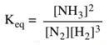 In the industrial synthesis of ammonia, the equilibrium constant expression may be written as:   Calculate the value of this equilibrium constant, if the equilibrium concentration of nitrogen in the reaction mixture at 600°C if [N<sub>2</sub>] = 4.53 M; [H<sub>2</sub>] = 2) 49 M; and [NH<sub>3</sub>] = 7.62 M. A) 5.15 B) 2.07 C) 0.830 D) 0.676 E) 1.44