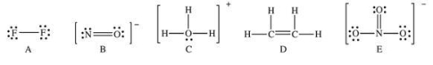 Which of the following Lewis structures has a possible resonance structure?   A) A B) B C) C D) D E) E