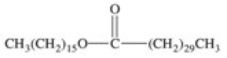 When palmitic acid,a 16-carbon saturated fatty acid,reacts with a 30-carbon unbranched alcohol,a wax is formed.What is the structure of this wax? A)    B)    C)    D)    E)   