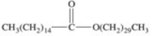 When palmitic acid,a 16-carbon saturated fatty acid,reacts with a 30-carbon unbranched alcohol,a wax is formed.What is the structure of this wax? A)    B)    C)    D)    E)   