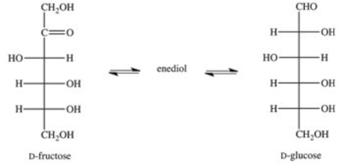 A ketose can be converted to an aldose through an enediol intermediate.What is the structure of the enediol intermediate when D-fructose is converted to D-glucose?   A)    B)    C)    D)    E)   