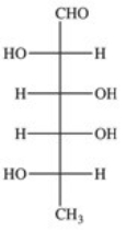 The Fischer projection for the naturally occurring form of fucose,one of the carbohydrates used as a cell marker in the determination of blood types,is shown below.Is this D-fucose or L-fucose?   A) D-fucose B) L-fucose C) It is neither D- nor L-; fucose is not chiral. D) It is impossible to determine from the Fischer projection alone.
