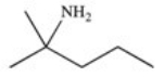 Which of the statements concerning the compound below is INCORRECT?   A) It is a tertiary amine. B) Its molecular formula is C<sub>6</sub>H<sub>15</sub>N. C) Its name is 2-methyl-2-pentanamine. D) It is able to form intermolecular hydrogen bonds. E) It can act as a base.