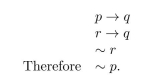 Let p be 12 divides 709,438, q be 3 divides 709,438, and r be The sum of the digits of 709,438 is divisible by 9. Then the given argument has the following form:     Row 2 of the truth table shows that it is possible for an argument of this form to have true premises and a false conclusion. Therefore, the given argument is invalid.
