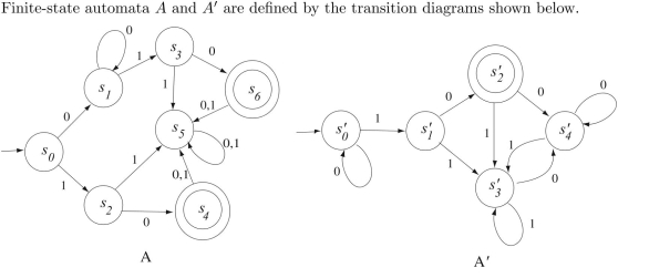 (a) Find the quotient automaton for A. (b) Find the quotient automaton for (c) Are A and equivalent? Explain.