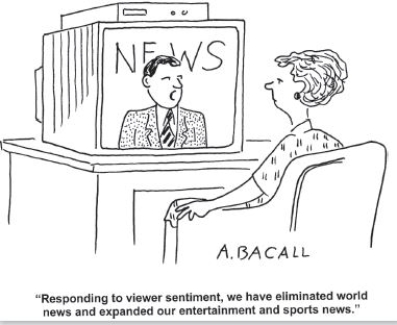   Credit: Aaron Bacall/CartoonStock Ltd. -Which of the following is a consequence of the rise of television broadcasting? A) The news consumed by the American public is more entertaining than educational. B) Individuals have a greater need for political parties to help them make decisions. C) Groups have greater access to spread their issues and messages to the public.-Consider This: Individual interest groups have little control over what is aired on corporate television networks. D) The American public is better informed about politics and Congress is basing its opinions more on public opinion.