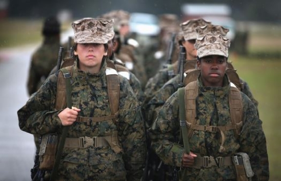    Credit: Scott Olson/Getty Images News/ Getty Images -Which of the following changes does this photo reflect? A) There are an equal number of male and female military generals. B) Women are part of the regular armed services,rather than separate units. C) Both men and women must register for the draft.-Consider This: Though the image shows soldiers it doesn't indicate anything about the draft. D) Women are permitted in the army,but not other branches of the military.