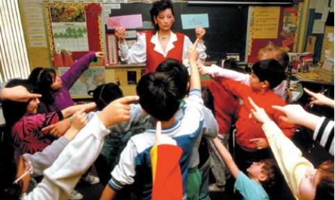 Interest groups often use the judicial system to pursue their policy goals,forcing the courts to rule on important social issues.   Credit: Paul Conklin/PhotoEdit,Inc. -How does the photo reflect interest groups' influence over the judicial system? A) The bilingual classroom is the result of successful parental litigation. B) School children are able to sue their schools for better teachers. C) Teachers' unions successfully won smaller class sizes through litigation.-Consider This: This is still something for which teachers fight,and not something that has been adjudicated. D) It is easy for all interest groups to find judges that will rule on their behalf.