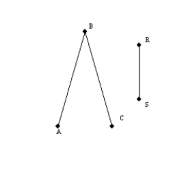   -To construct an isosceles triangle with vertex angle   and legs of length RS: A)  construct another angle congruent to   B)  mark off an arc from B of length RS on side   C)  mark off an arc from B of length RS to intersect both sides   and   D)  None of These