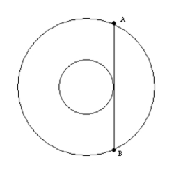   -For the concentric circles shown,   is tangent to the inner circle and a chord of the outer circle. If the radius of the inside circle is 5 and of the outer circle is 13, find AB. A)  8 B)  12 C)  16 D)  24