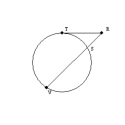   -  is a tangent while   is a secant for the circle shown. If TR = 6 and RS = 3, find RV.