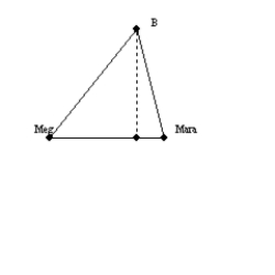   -In the figure, a bird (at point B)  is 36 feet above the ground. Meg is 60 feet from the bird while Mara is 39 feet from the bird. How far apart are Meg and Mara? A)  60 feet B)  61 feet C)  63 feet D)  99 feet