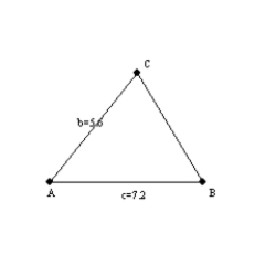   -In   , m   = 42° while b = 5.6 and c = 7.2. To the nearest tenth of a square unit, find the area of the triangle shown. A)  13.5   B)  15.0   C)  27.0   D)  30.0  