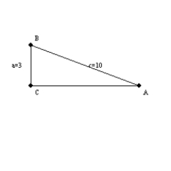   -In the right triangle shown, m   = 90° What calculator entry allows you to find   , the measure of   ?