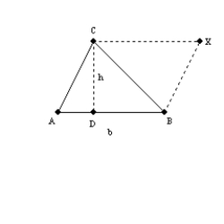   -Using the drawing provided and fact that the area of a parallelogram is given by   , show that the area of a triangle is given by   .