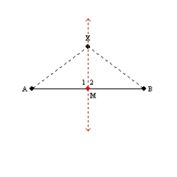   -Supply missing statements and missing reasons for the following proof. Given: Point X not on   so that   Prove: X lies on the perpendicular-bisector of   S1. R1. S2.   R2. S3. With M the midpoint of   , R3. draw   S4. Then   R4. S5. Also,   R5. S6. R6. SSS S7.   R7. S8. R8. Definition of perpendicular-bisector of a line segment