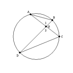  -Supply missing statements and missing reasons for the following proof. Given: Chords   ,   ,   , and   as shown Prove:   S1. R1. S2.   R2. S3. R3. If 2 inscribed   intercept the same arc, these   are   . S4. R4.