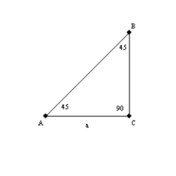   -Use the drawing provided to explain the 45 -45 -90 Theorem.  In a triangle whose angles measure 45 , 45 , and 90 , the hypotenuse has a length equal to the product of   and the length of either leg.  Given:   with   ,   , and   Prove:   and  