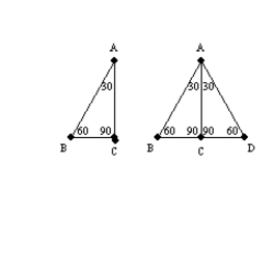   -Use the drawing(s) to explain the 30 -60 -90 Theorem.  In a triangle whose angles measure 30 , 60 , and 90 , the hypotenuse has a length equal to twice the length of the shorter leg, and the length of the longer leg is the product of   and the length of the shorter leg.  Given: Right   with   ,   , and   ; also,   Prove:   and  