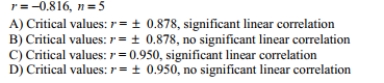 Given the linear correlation coefficient r and the sample size n, determine the critical values of_ r and use your finding to state whether or not the given r represents a significant linear Correlation. Use a significance level of 0.05.