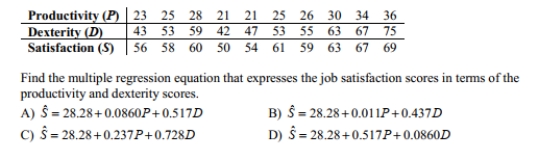 Below are the productivity, dexterity, and job satisfaction ratings of ten randomly selected_ employees.