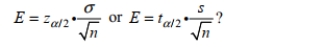 How do you determine whether to use the z or t distribution in computing the margin of error,