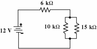    -Given the circuit in Figure , calculate the voltage drop across the 15 kΩ resistor. A)  7.2 V B)  6 V C)  12 V D)  2.4 V